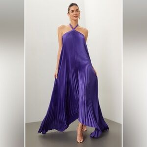 L'IDÉE Déesse Pleated Gown in Purple - Size XL